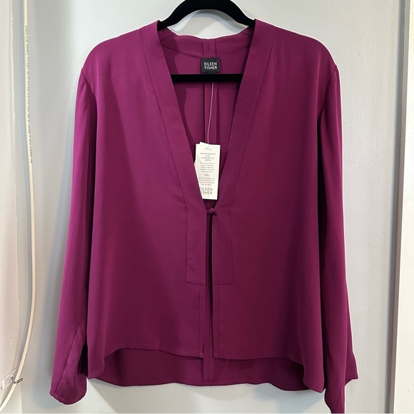 Eileen Fisher NWT 100% Silk Kimono Jacket, Size M, Purple